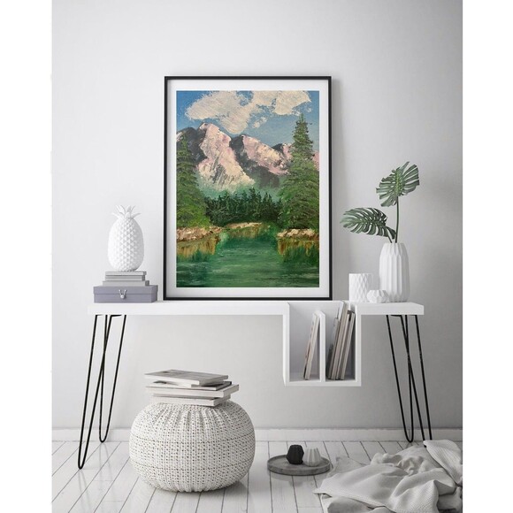 Mountain Landscape Painting Original Art Lake National Park OIL Wall Art IMPASTO - Picture 8 of 10